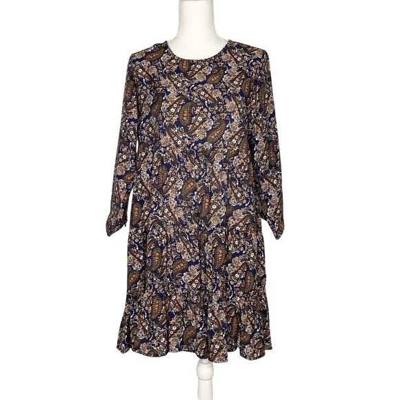 Natural Life Heidi Navy Brown Paisley Mini Dress 3/4 Sleeves Medium - Picture 2 of 9